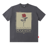 Men T-Shirt Rose Floral Print Oversize All-Match Loose