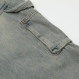 Men Jeans Side Pocket Jeans Loose Casual Button Split