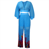 Women Jumpsuit Chiffon Top Wide Leg Pants