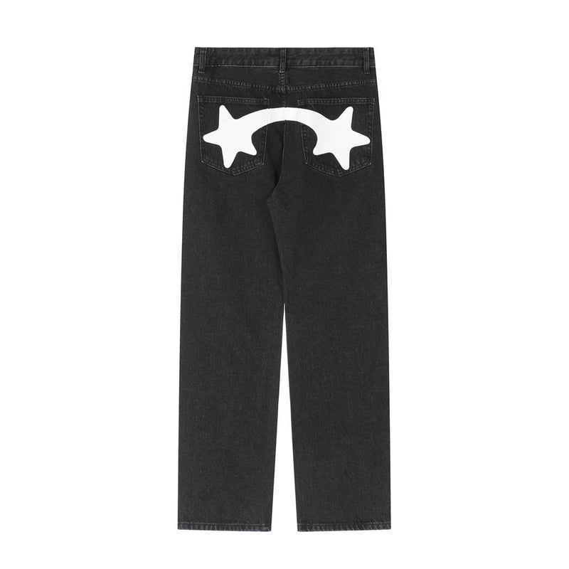 Men Jeans Lightning Five-Pointed Star Print Loose