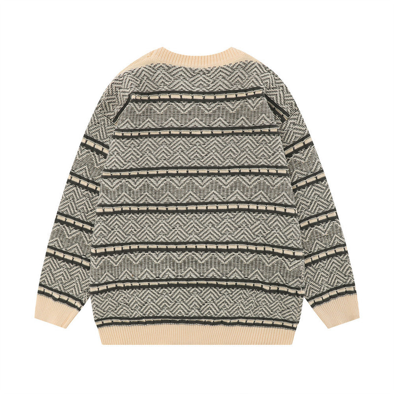 Men Sweater Striped Jacquard Knitted Sweater