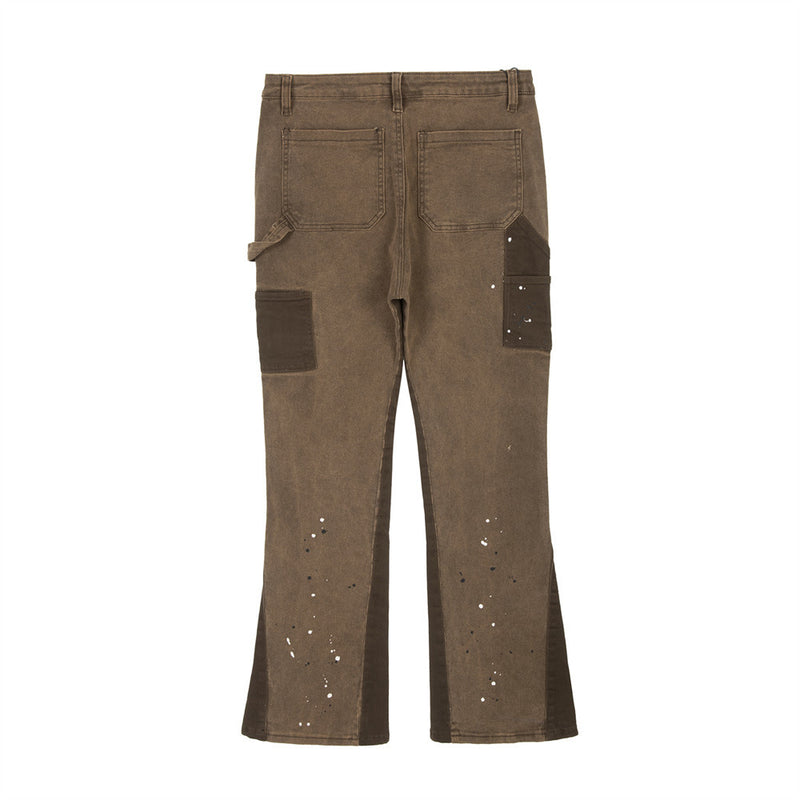 Men Jeans Patchwork Assorted Colors Bell-Bottom Pants Personality Design