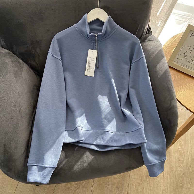 Women Hoodie Versatile Thin Half Zipper