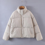 Women Cotton Coat Stand Collar Loose Cotton Jacket