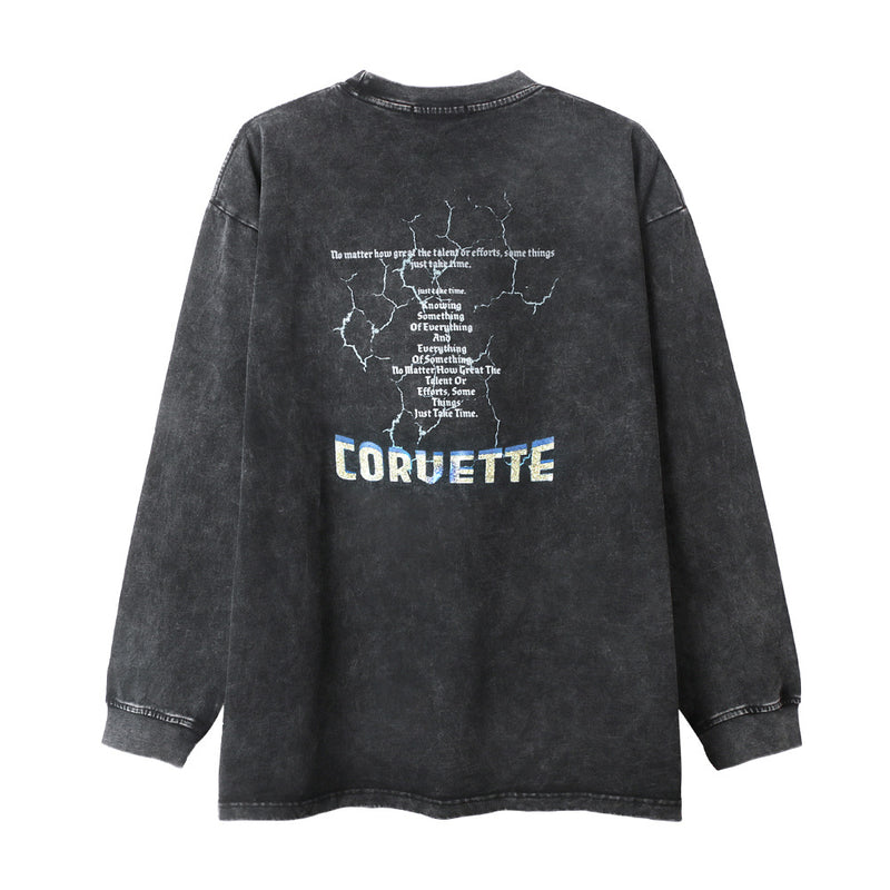 Men Long Sleeve T-Shirt Racing Car Printing Distressed Loose