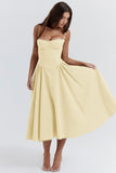 Women Dress Summer French Retro Spaghetti Straps Dress