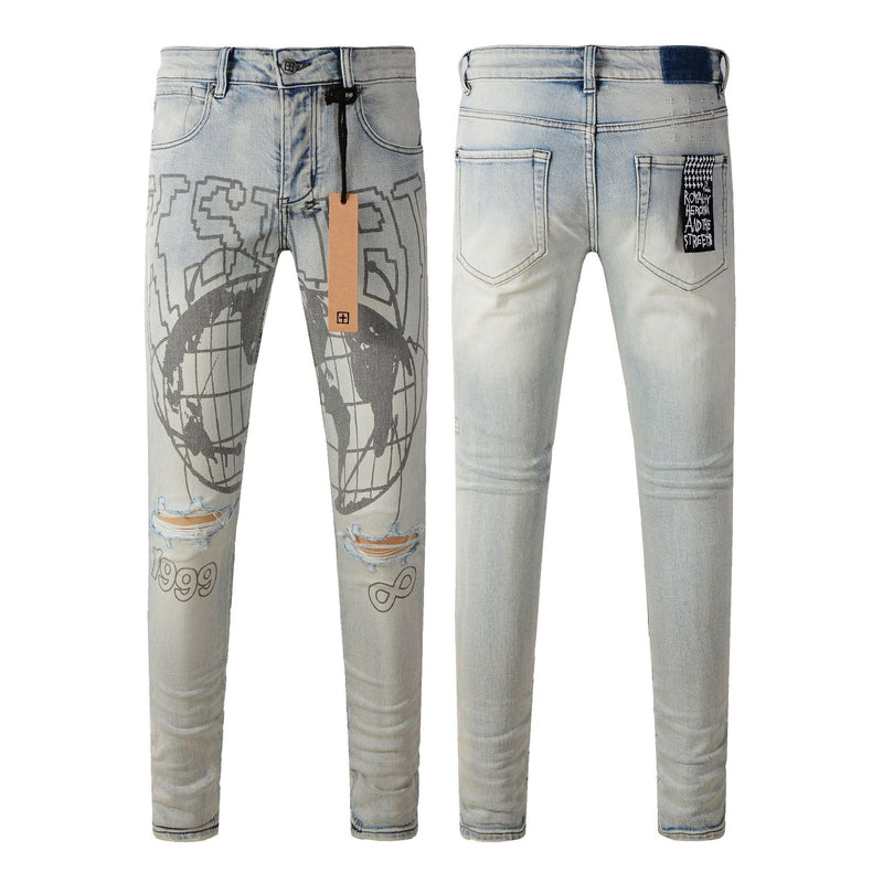 KSUBI Jeans Slim Fit Casual Stretch Ripped Jeans