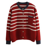 Women Knitted Cardigan Striped Knitted Cardigan Loose Sweater