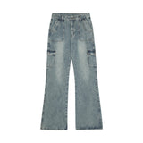 Men Jeans Personality Design Workwear with Pocket Bell-Bottom Pants