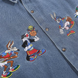 Men Long Sleeved T Shirt Embroidered Denim Shirt All-Matching Loose Casual Spring and Autumn Long Sleeve Shirt Coat