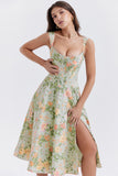 Women Dress Temperament Slimming Sexy Suspenders Split Floral Dress