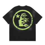 Hellstar T Shirt Vintage Old Printed Loose Casual Short Sleeve T-Shirt