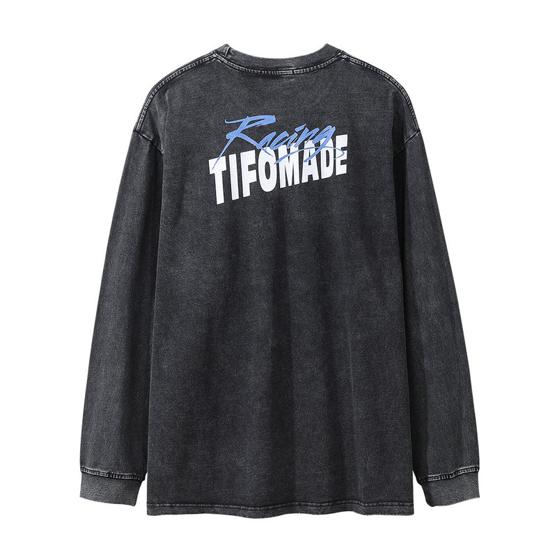 Men Long Sleeve T-Shirt Racing Car Printing Distressed Loose