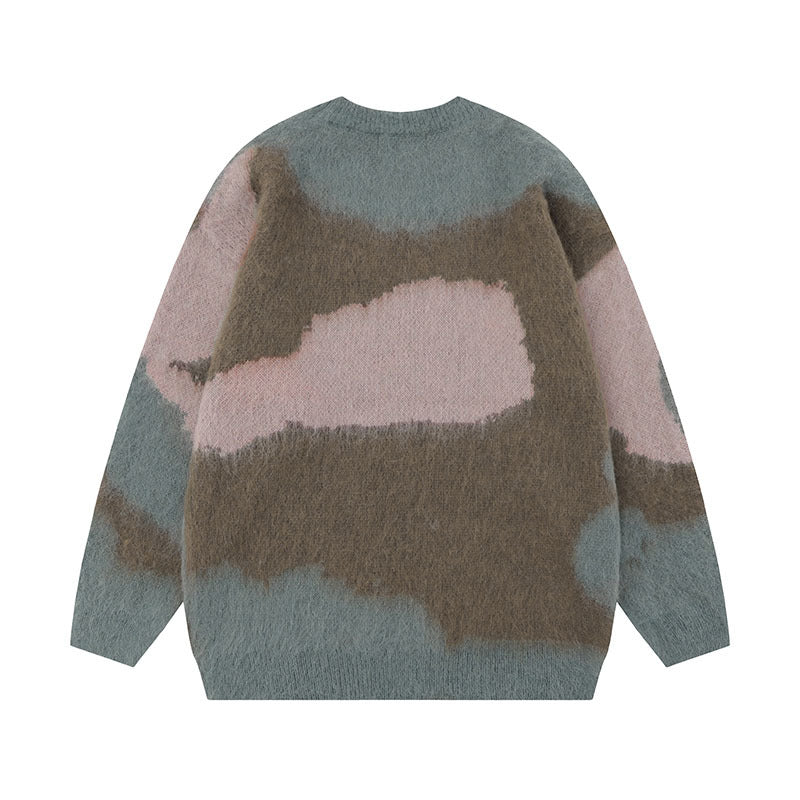 Women Sweater Vintage Contrasting Color Jacquard Knitted Sweater