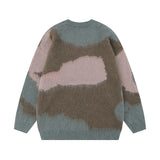 Women Sweater Vintage Contrasting Color Jacquard Knitted Sweater