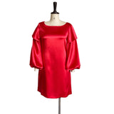 Women Dress Fashion Loose Puff Sleeves Solid Color