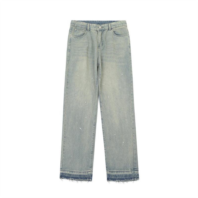 Men Jeans Raw Edge Vintage Splash-Ink Distressed
