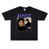 Rock Star T Shirt Jenny Jackson Janet Jack Washed Distressed T-shirt Short Sleeve Men and Women Loose