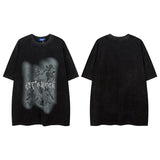 Men T-shirt Vintage Cross Printing Distressed Oversize