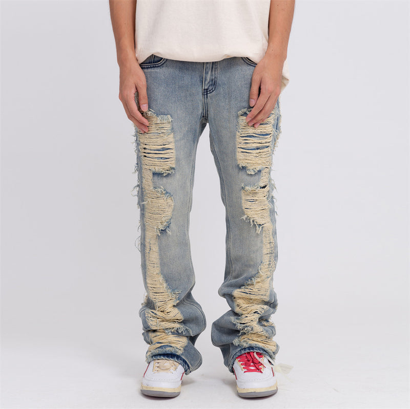 Men Jeans Flared Jeans Loose Hole Casual