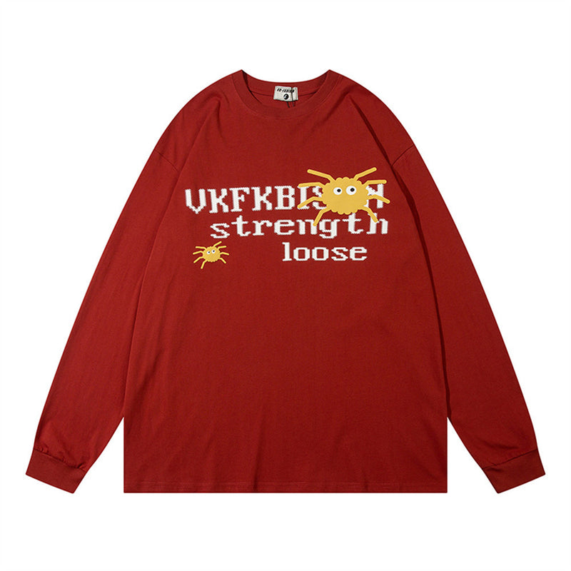 Men Long Sleeve T-shirt Spider Web Printed Cotton Casual Bottoming Shirt