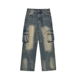 Men Jeans Cargo Pocket Personality Stitching