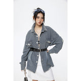 Unisex Shirt Retro Tattered Jeans Raw Edge Coat Loose Denim