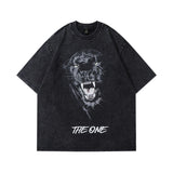 Men T-Shirt Spider Print Short Sleeve Heavy Distressed