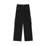 Men Jeans Vintage Multi-Pocket Workwear Jeans Solid Color