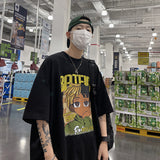 Men T Shirt Cartoon Print Summer Loose All-Matching
