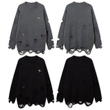 Women Sweater Solid Color Ripped Knit Oversize