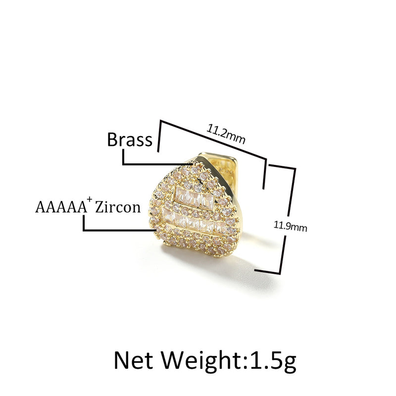 Grillz T Square Zircon Gold Love Single Teeth Braces Hip Hop Spectrum