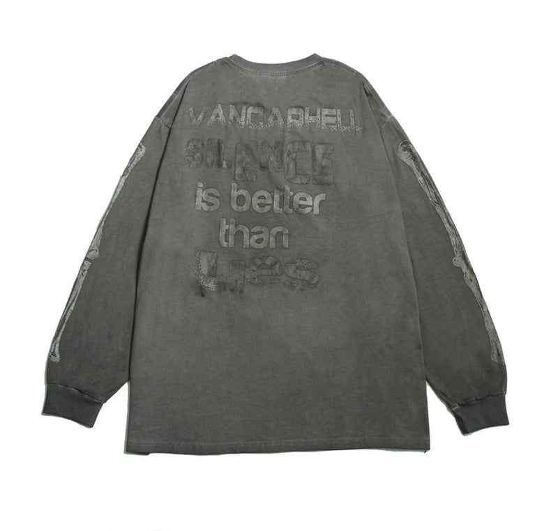 Men Long Sleeve T-Shirt Skeleton Pattern Distressed Loose