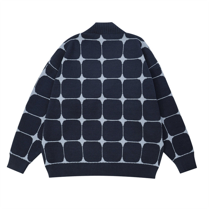 Men Sweater Diamond Plaid V-neck Knitwear