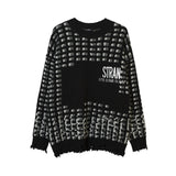 Women Sweater Contrasting Color Jacquard Special-Interest Design Loose Hole