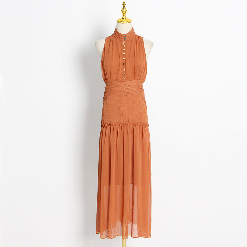 Bohemian Dress Stand Collar Pleated Temperament Dress