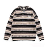 Women Sweater Striped Openwork Knitted Top Vintage