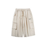 Unisex Shorts Retro Large Pocket Cropped Pants Loose Casual