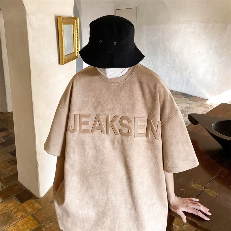 Men T Shirt Suede Summer Heavy All-Match Retro