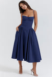 Women Dress Summer French Retro Spaghetti Straps Dress