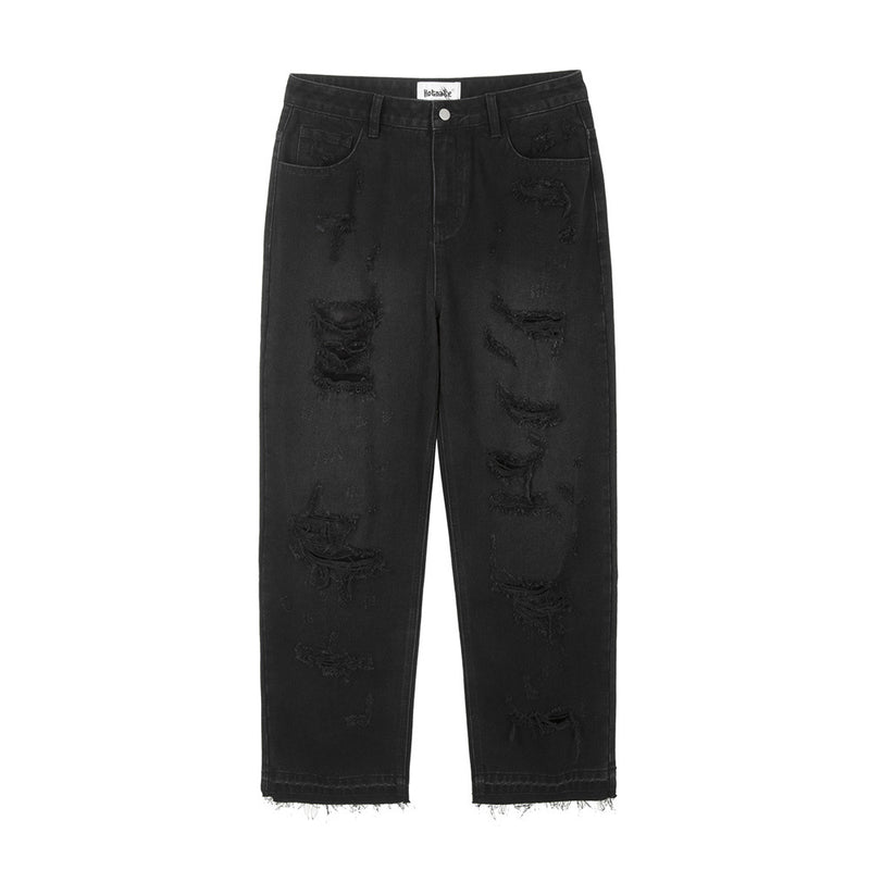 Men Jeans Ripped Hip Hop Scratch Frayed Edges