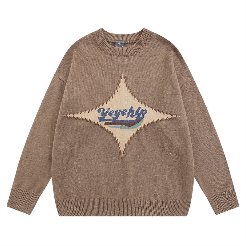 Men Sweater Four-Corner Star Jacquard Crew Neck Sweater