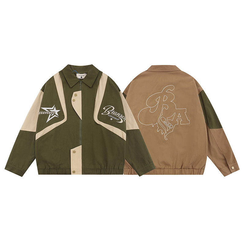 Women Jackets Retro Patchwork Lapel Baseball Uniform