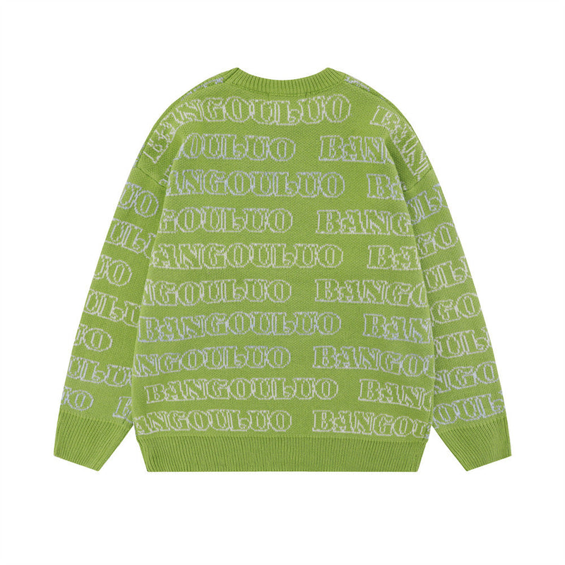 Men Sweater Jacquard Letter Hiphop Knitted Sweater