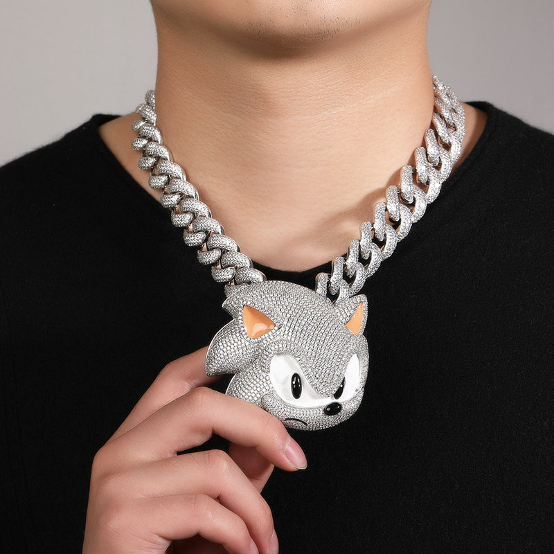 Jewelry Luminous Sonic Cartoon Pendant Necklace Men's Copper Diamond Night light Sonic the Hedgehog Spectrum