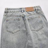 Men Jeans Loose Stitching Edging Holes