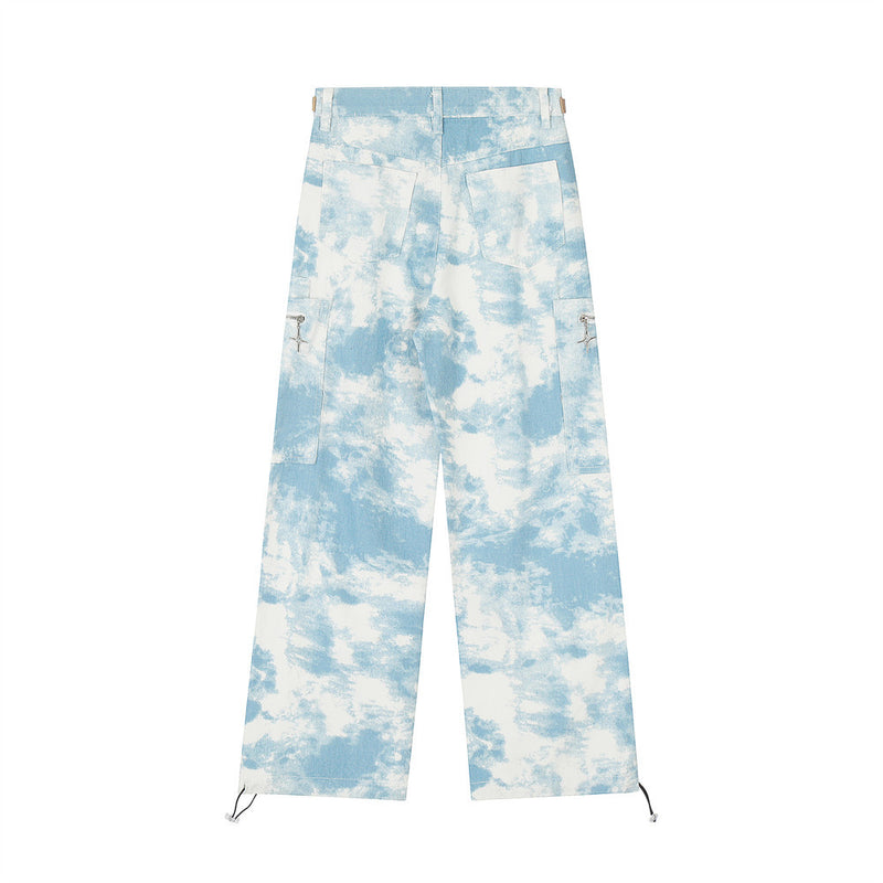 Men Jeans Tie-Dye Camouflage Tooling Multi-Pocket