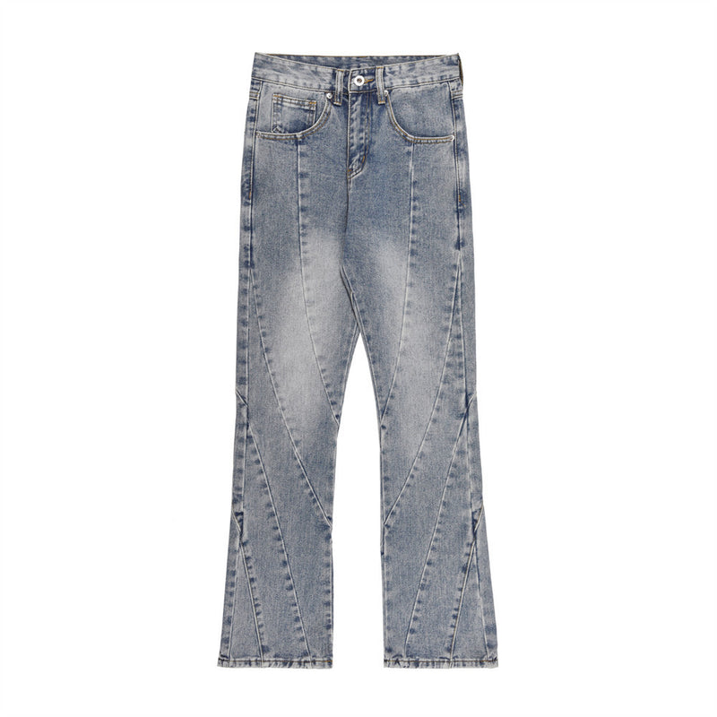 Men Jeans Stitching Bootcut Trousers Loose Trendy
