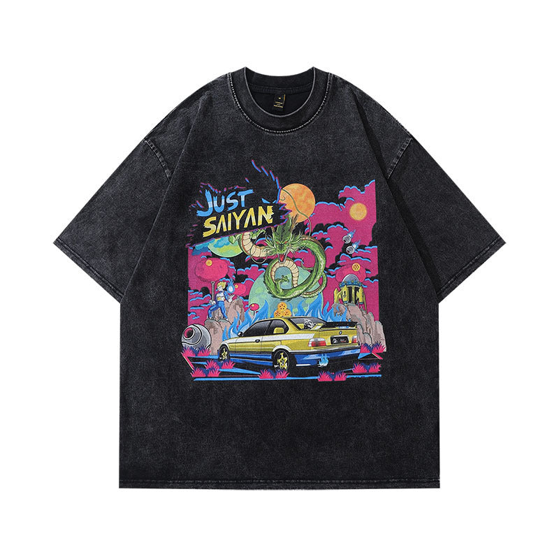 Men T-Shirt Summer Longteng Retro Distressed Heavy