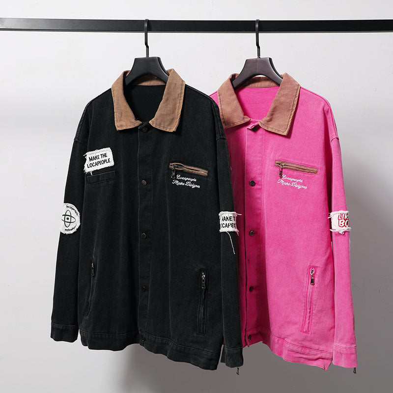 Women Jackets Vintage Color Block Patch Jacket
